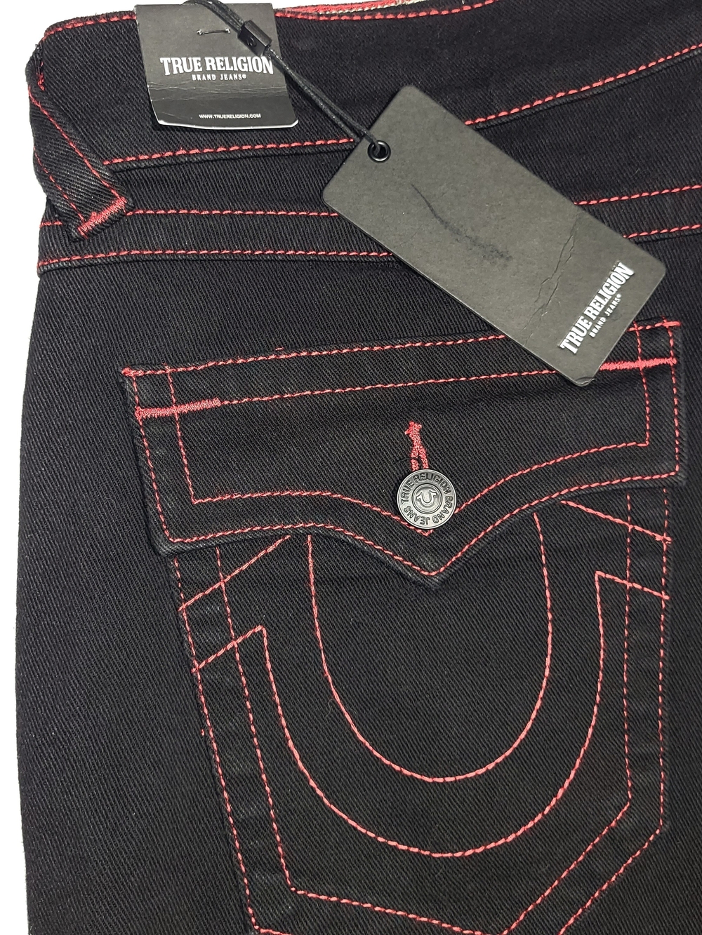 True Religion Men’s Black Jeans with Red Contrast Stitching